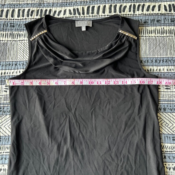 Laura Womens Black Crowl Neck Silver Studded Details Feminine Top Medium - Picture 9 of 9